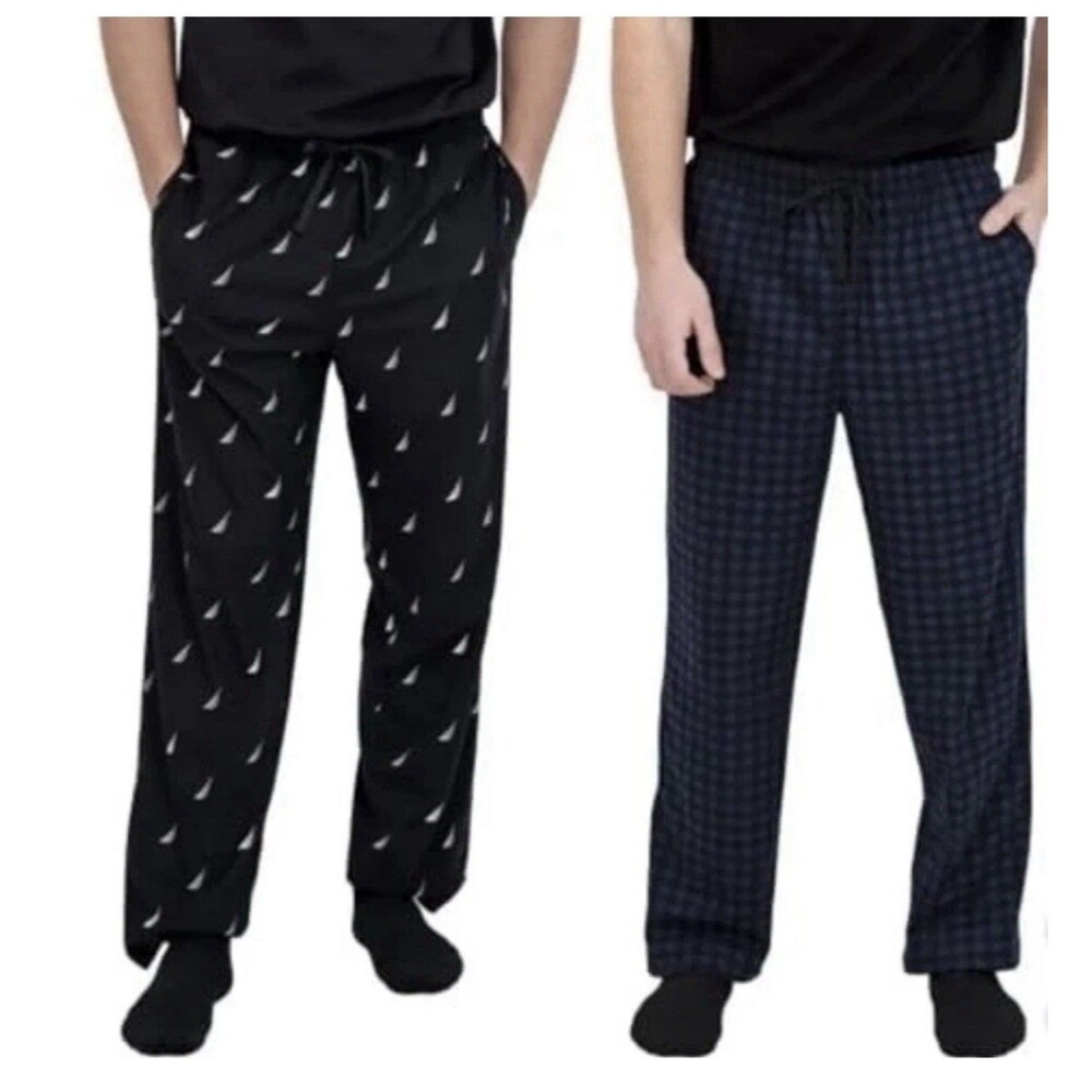 NWT Nautica Men's 2-Pack Fleece Sleepwear Pants, BLACK/BLUE Medium M